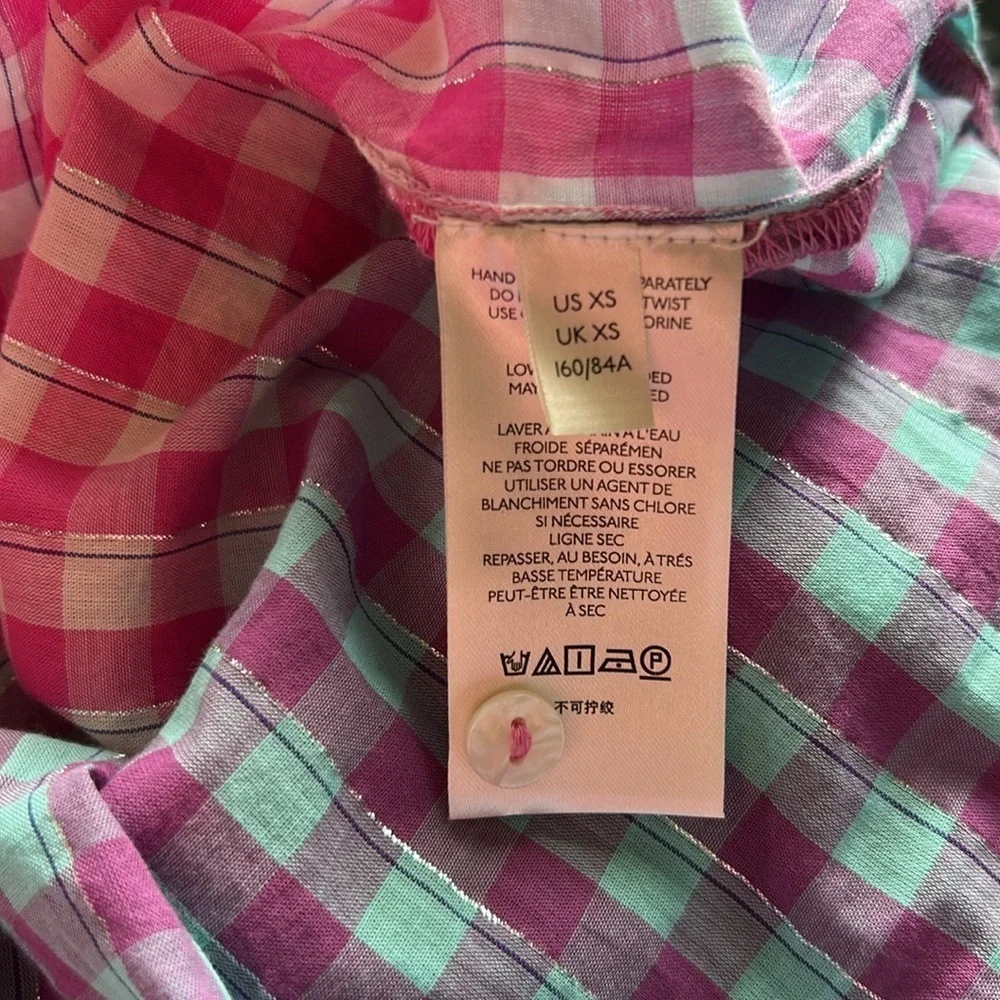Anthropologie Pilcro Deb Gingham Button down Shirt Pink Blue Cotton Sz XS